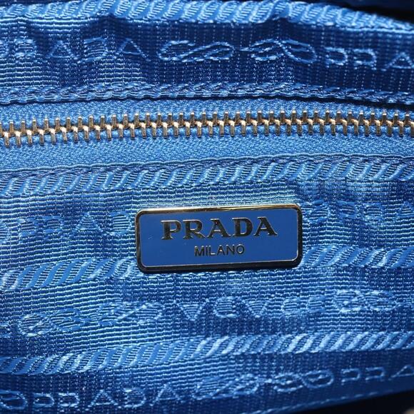 PRADA Pouch Canvas Light Blue Gold Auth 154909 - Picture 9 of 16